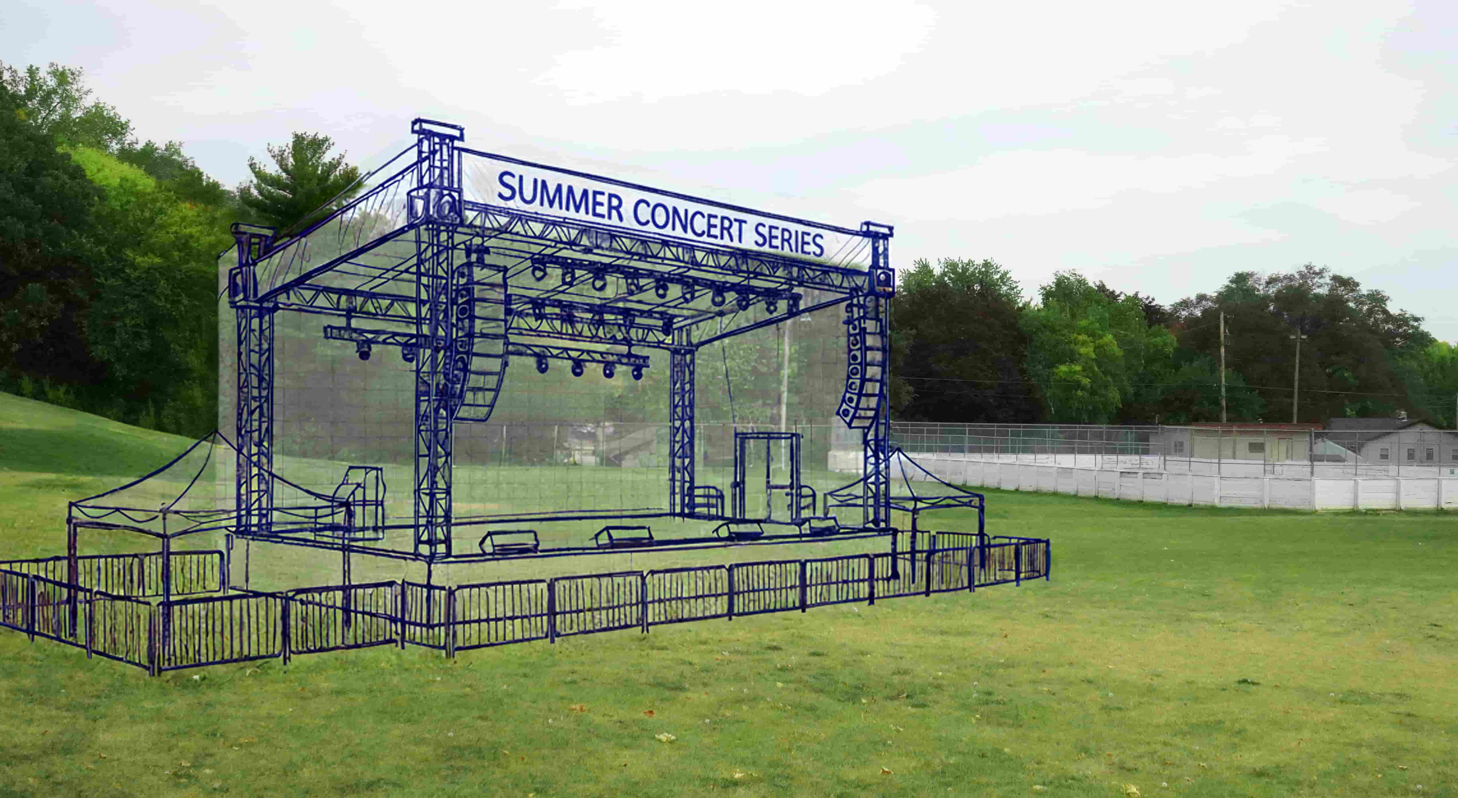Concert stage overlayed on Jefferson Park