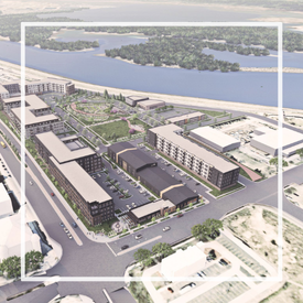 An aerial image of concept plans for the Hardman Triangle