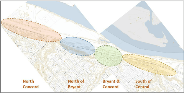 Photos of Concord Street with four circles showing segments of Concord Street North 